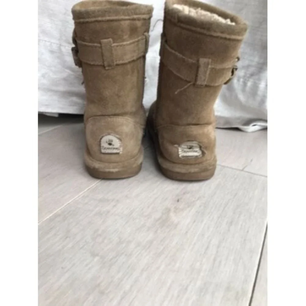 BEARPAW Val Boot big girls 1 chestnut brown Leather Suede Wool Lining Sheepskin